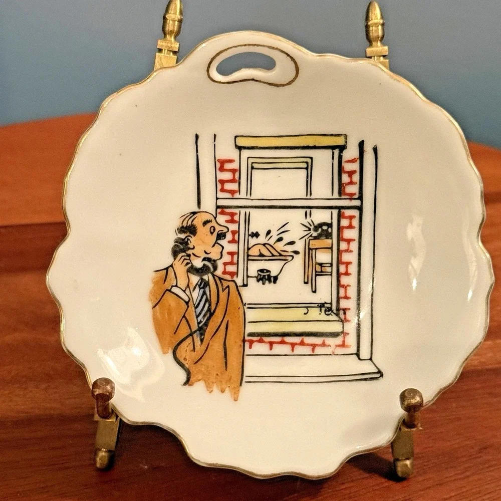 Vintage 60's Naughty Humor Peeping Tom Lady Bathing Trinket Dish 5
